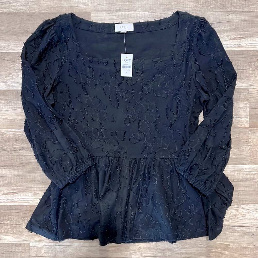 Loft black square neck 3/4 sleeve blouse top small S